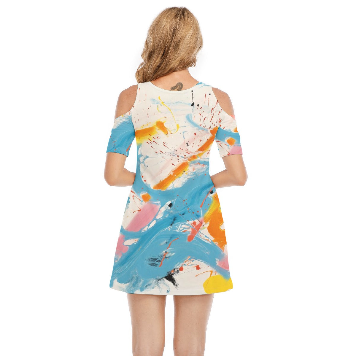 All-Over Print Women's Cold Shoulder Dress | 190GSM Cotton