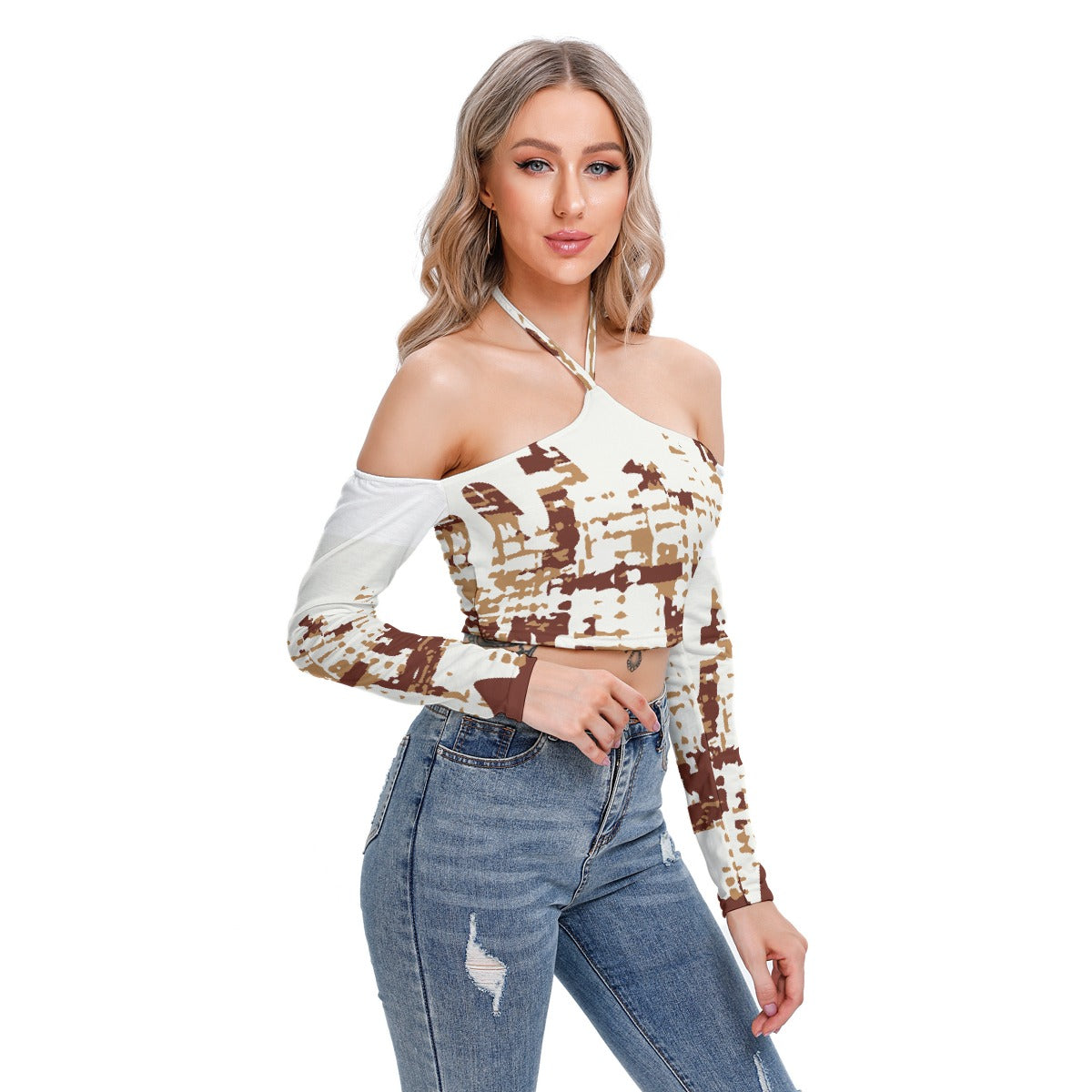 All-Over Print Women's Halter Lace-up Top