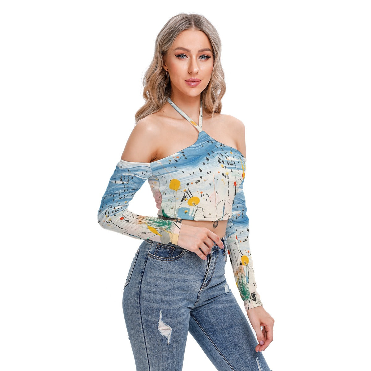 All-Over Print Women's Halter Lace-up Top