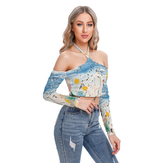All-Over Print Women's Halter Lace-up Top