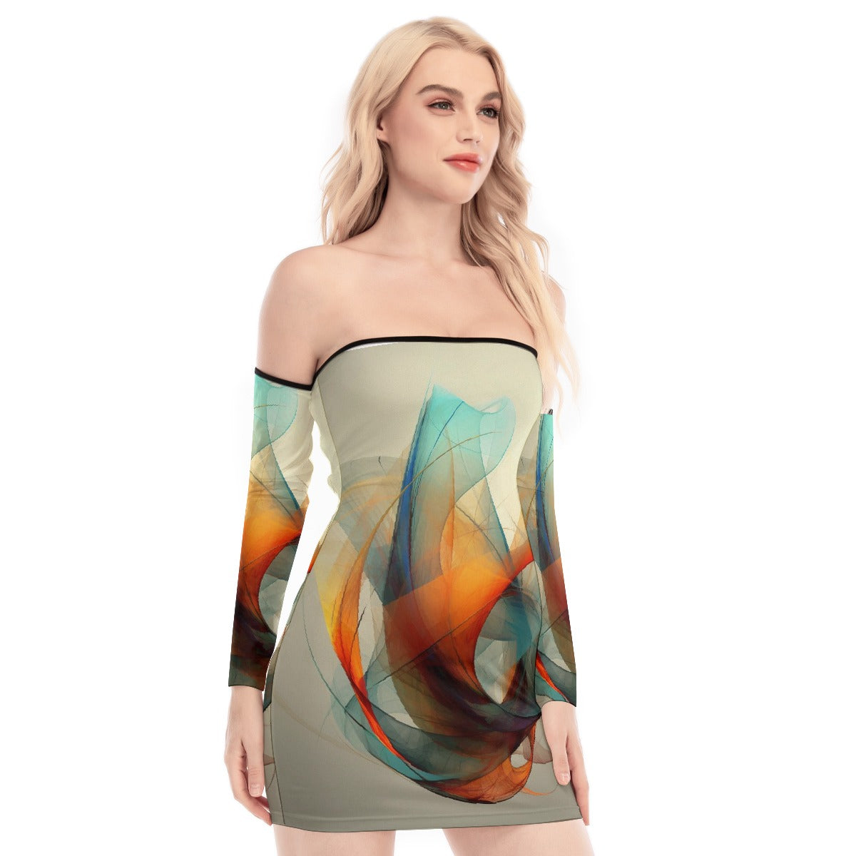 All-Over Print Women's Off-shoulder Back Lace-up Dress