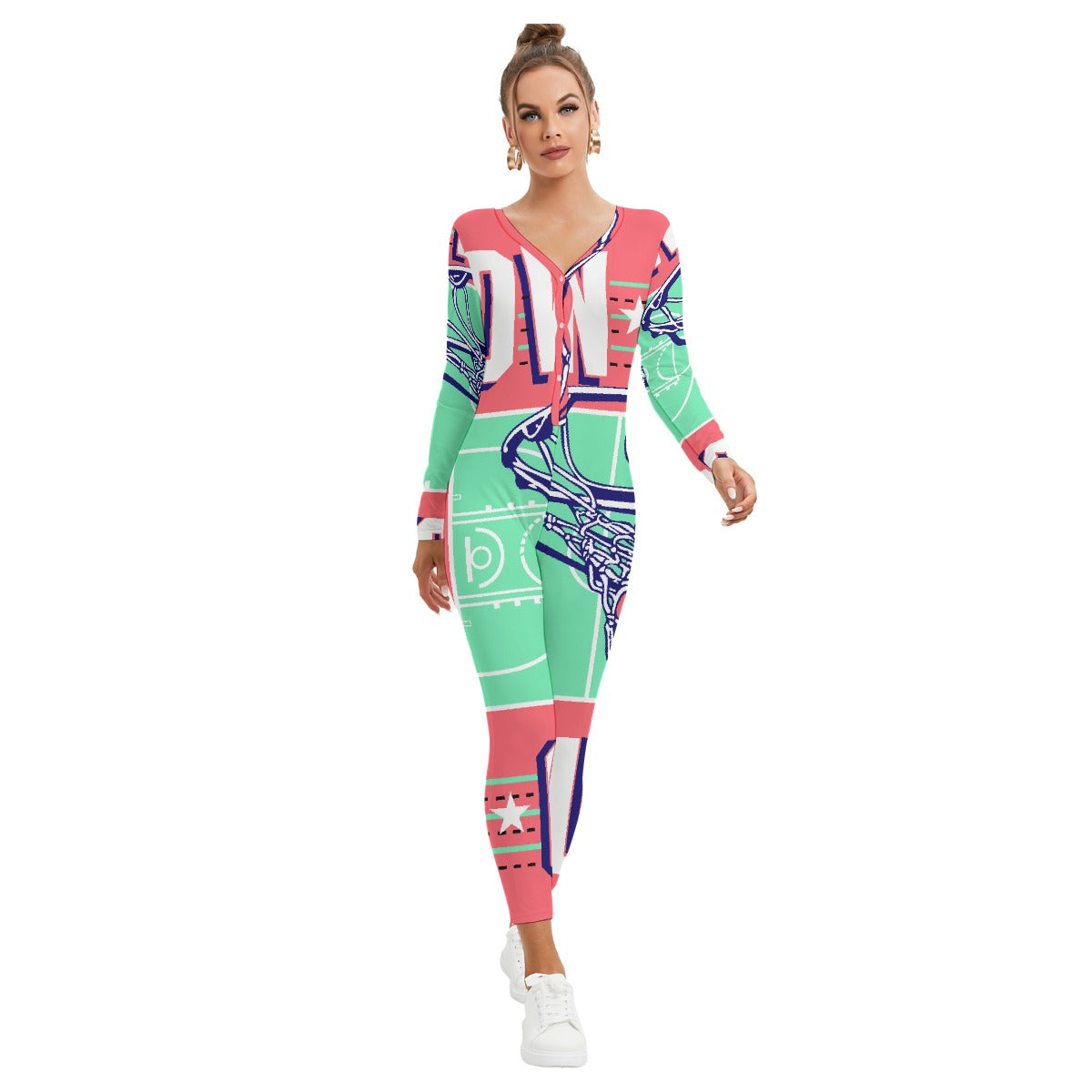All-Over Print Women's Plunging Neck Jumpsuit
