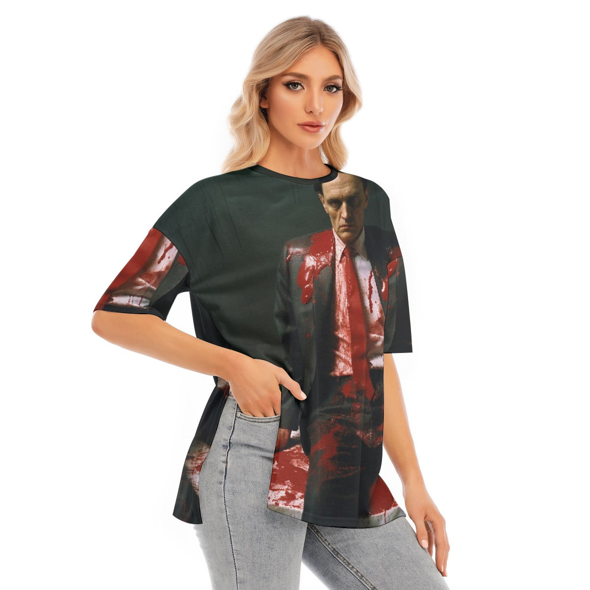 All-Over Print Women's Short Sleeves T-shirt With Hem Split