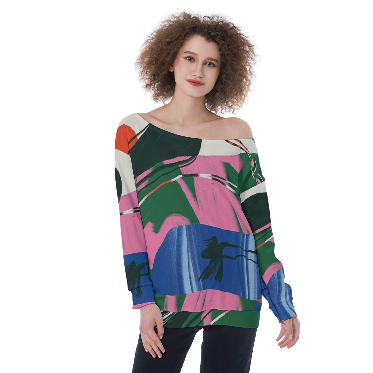 All-Over Print Oversized Women's Off-Shoulder Sweatshirt