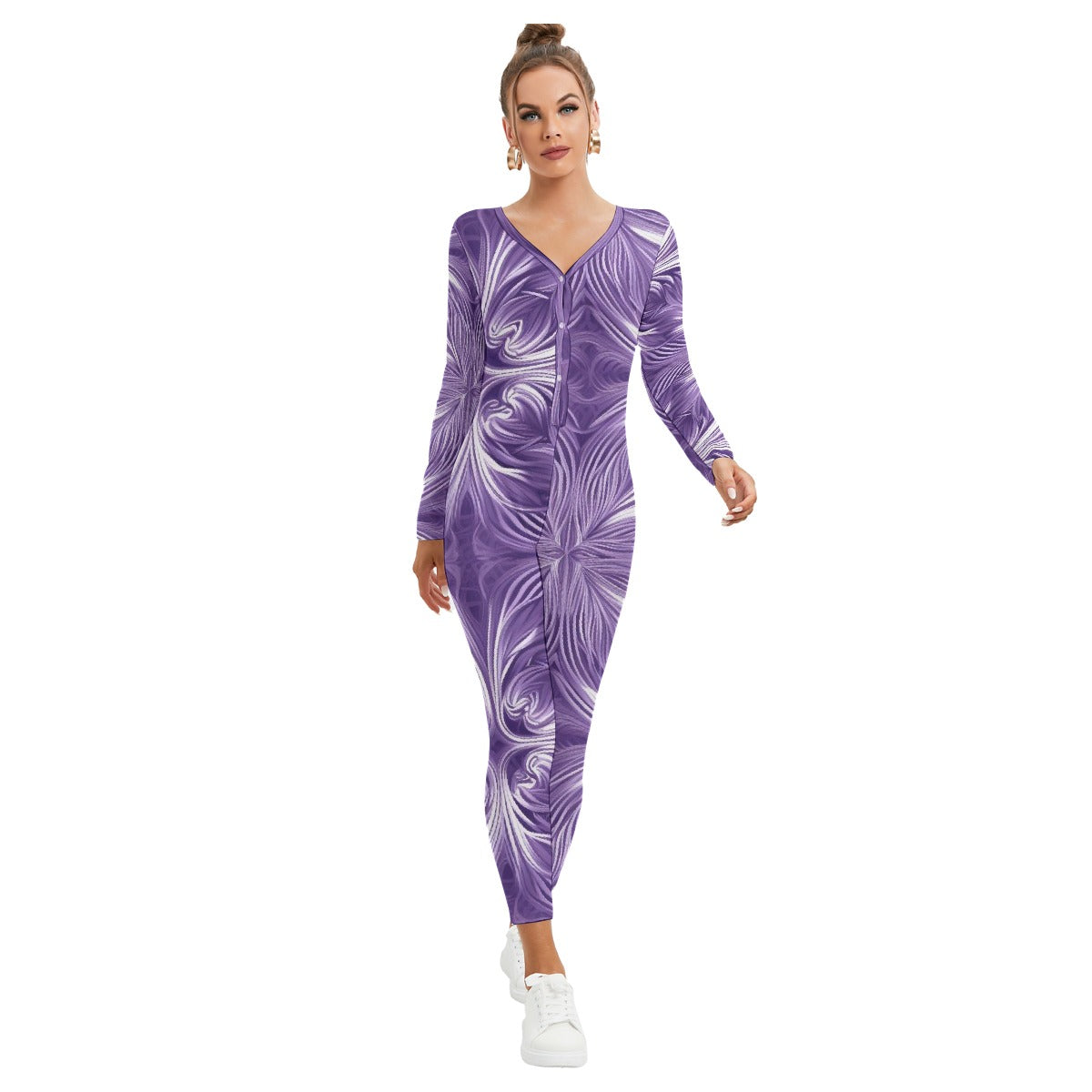 All-Over Print Women's Plunging Neck Jumpsuit