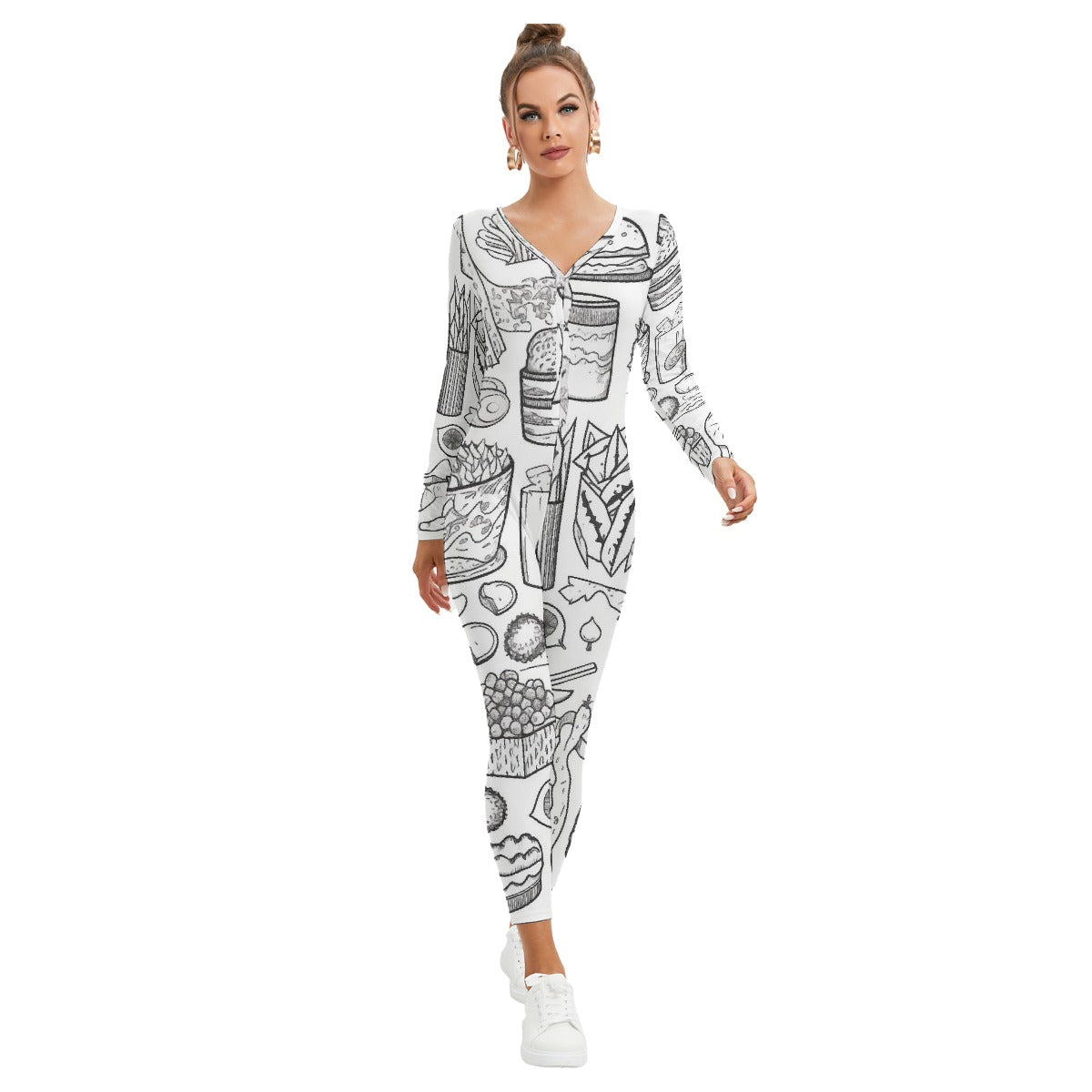 All-Over Print Women's Plunging Neck Jumpsuit