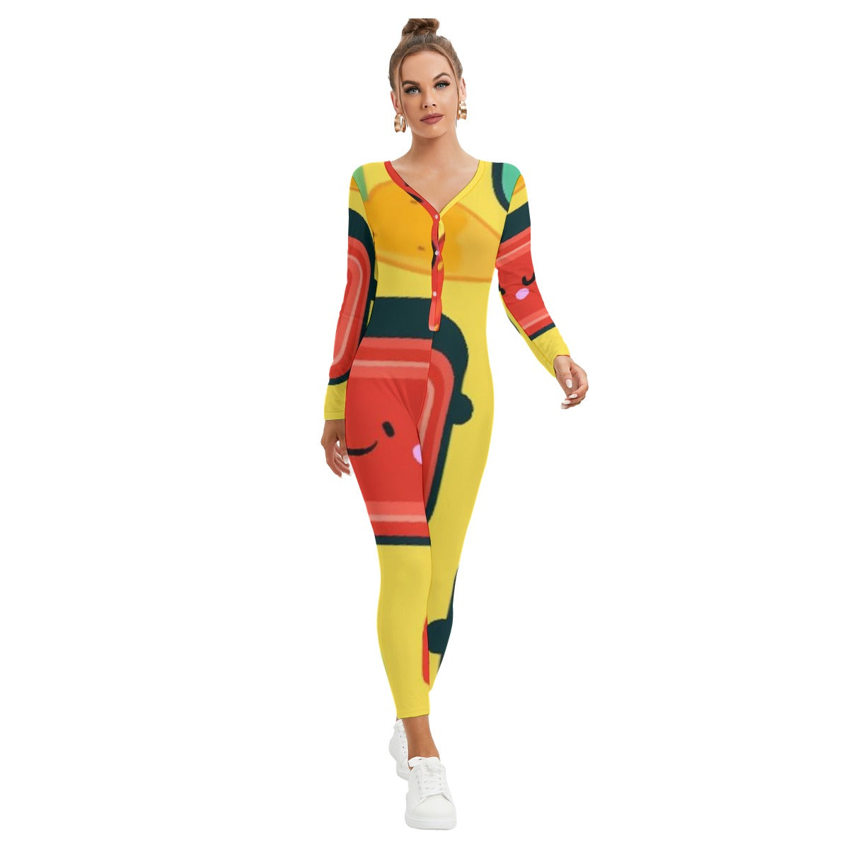 All-Over Print Women's Plunging Neck Jumpsuit