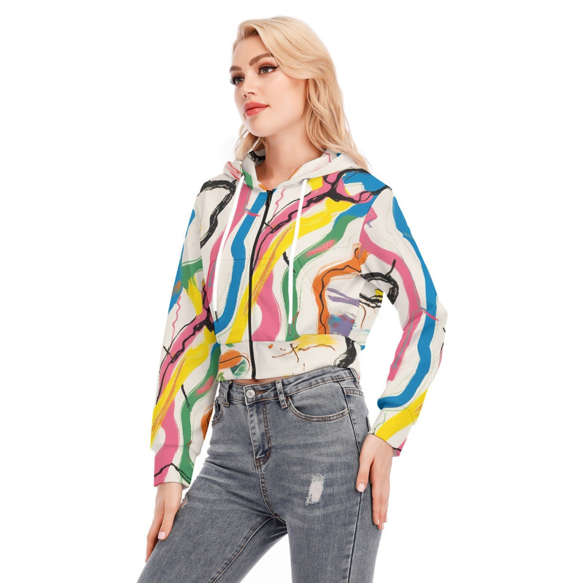 All-Over Print Women's Crop Top Hoodie With Zipper Closure