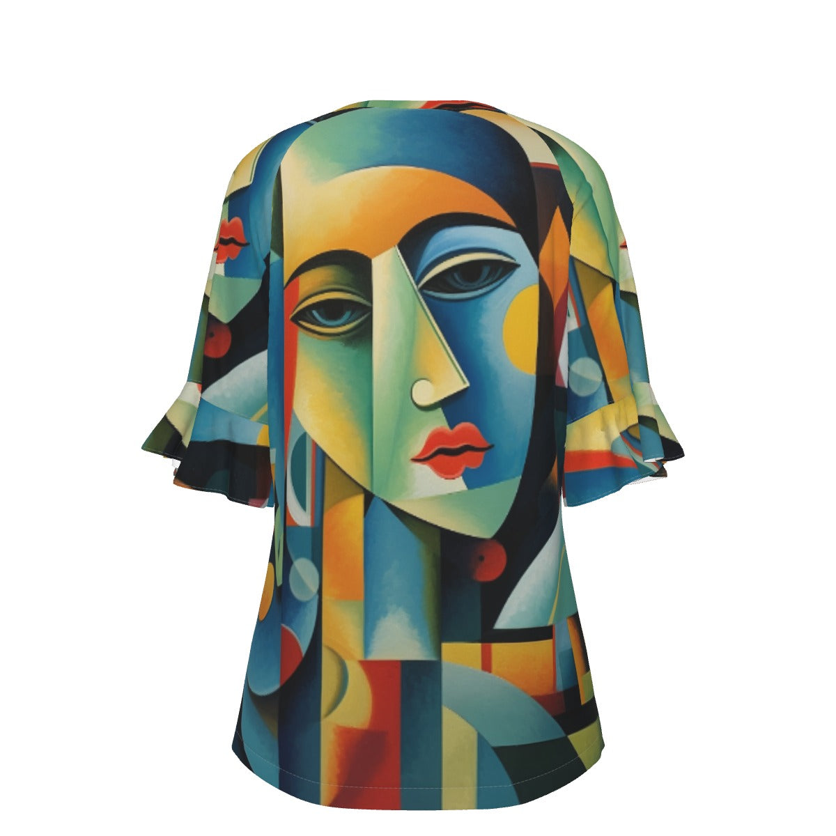 All-Over Print V-neck Women's T-shirt With Bell Sleeve