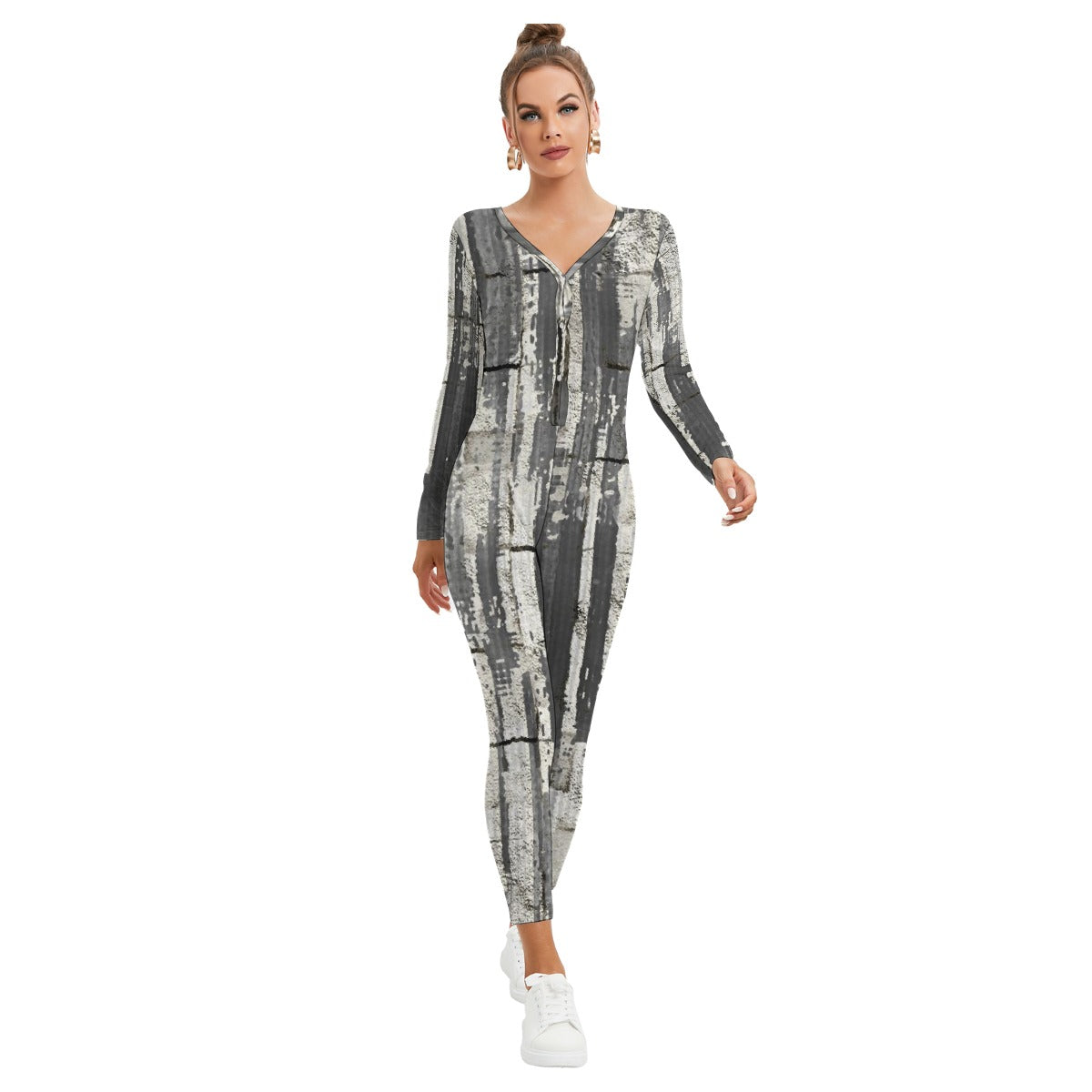 All-Over Print Women's Plunging Neck Jumpsuit