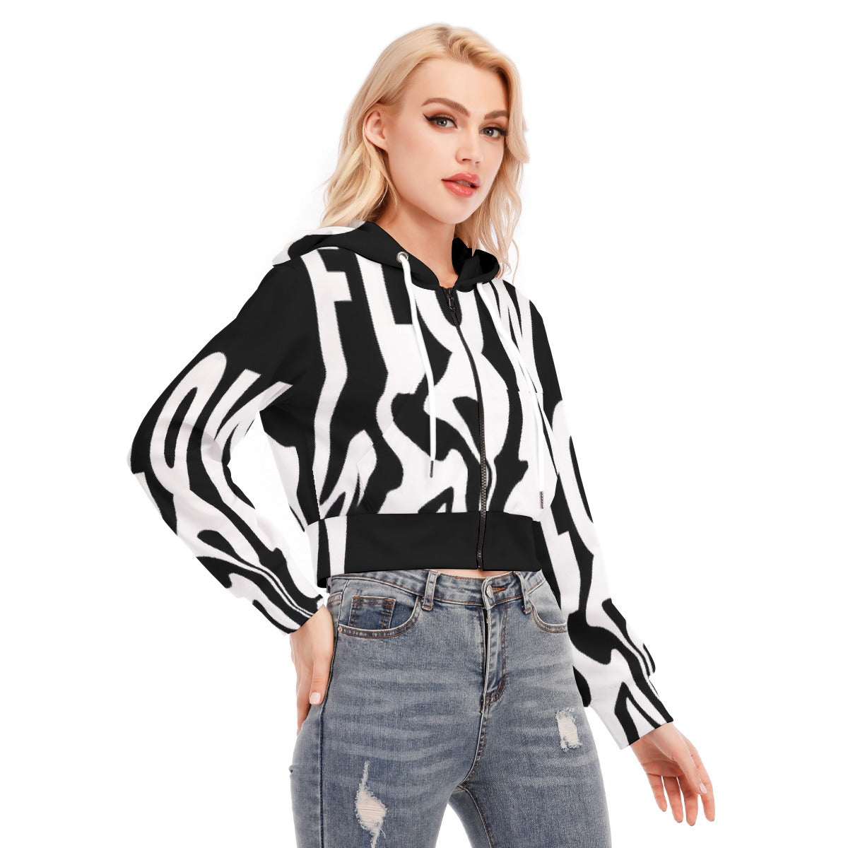 All-Over Print Women's Crop Top Hoodie With Zipper Closure