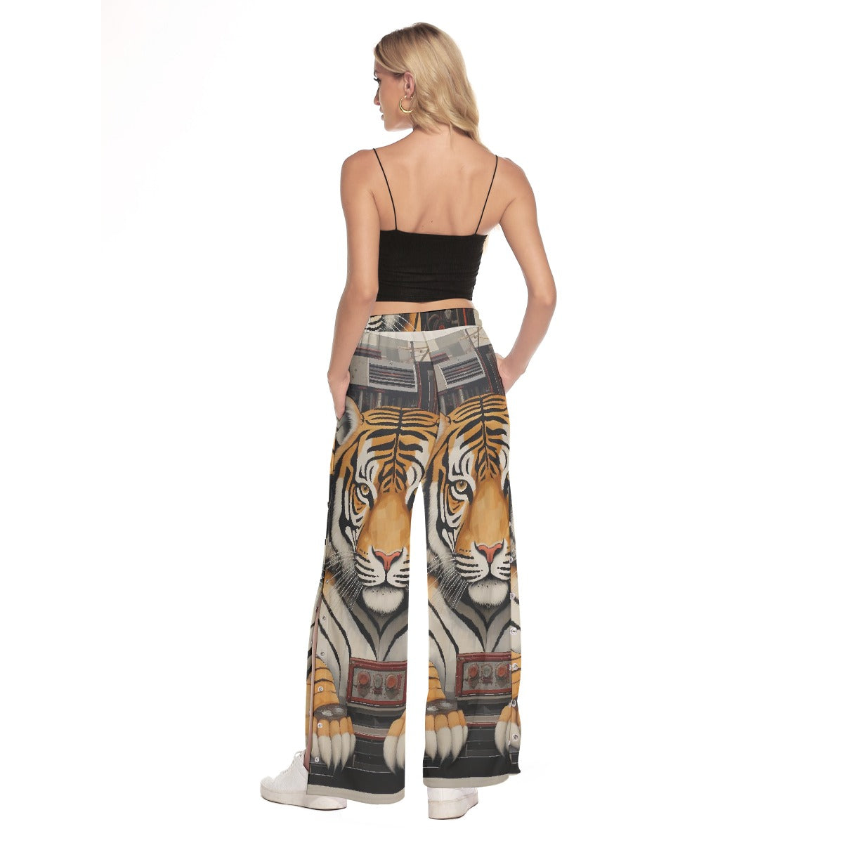 All-Over Print Women's Side Slit Snap Button Trousers