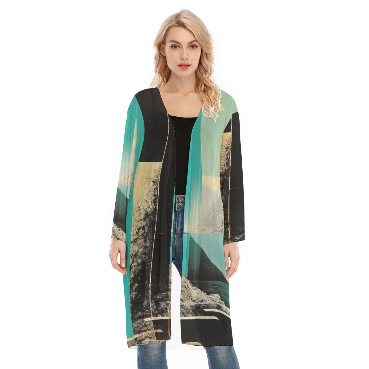 All- Over Print Women's Long Sleeve Mesh Cardigan