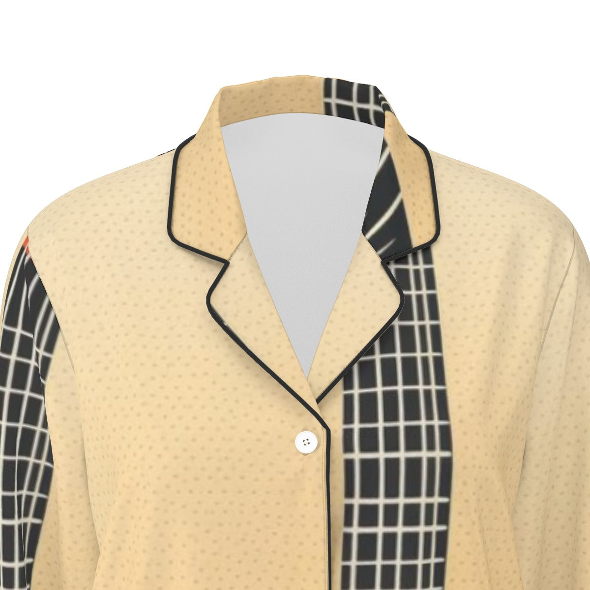 All-Over Print Women's Long Sleeve Pajama Set With Black Contrast Piping