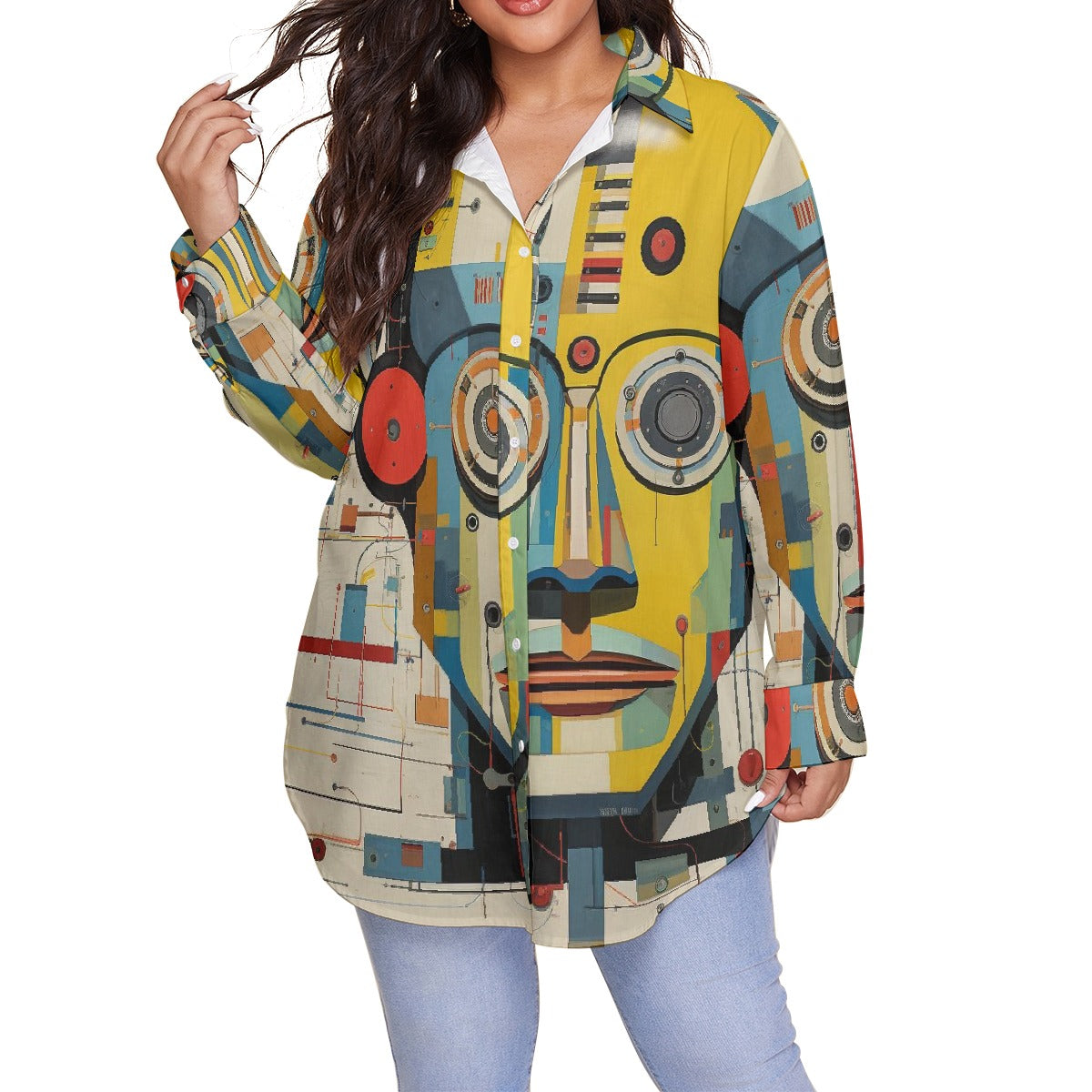 All-Over Print Women's Shirt With Long Sleeve(Plus Size)