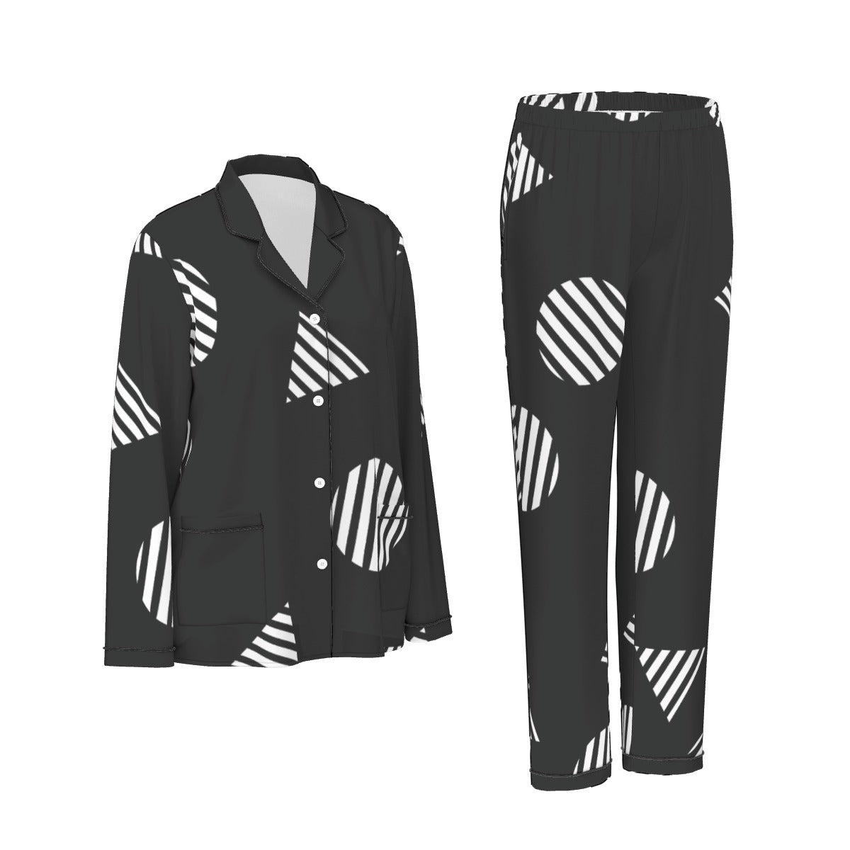 All-Over Print Women's Long Sleeve Pajama Set With Black Contrast Piping