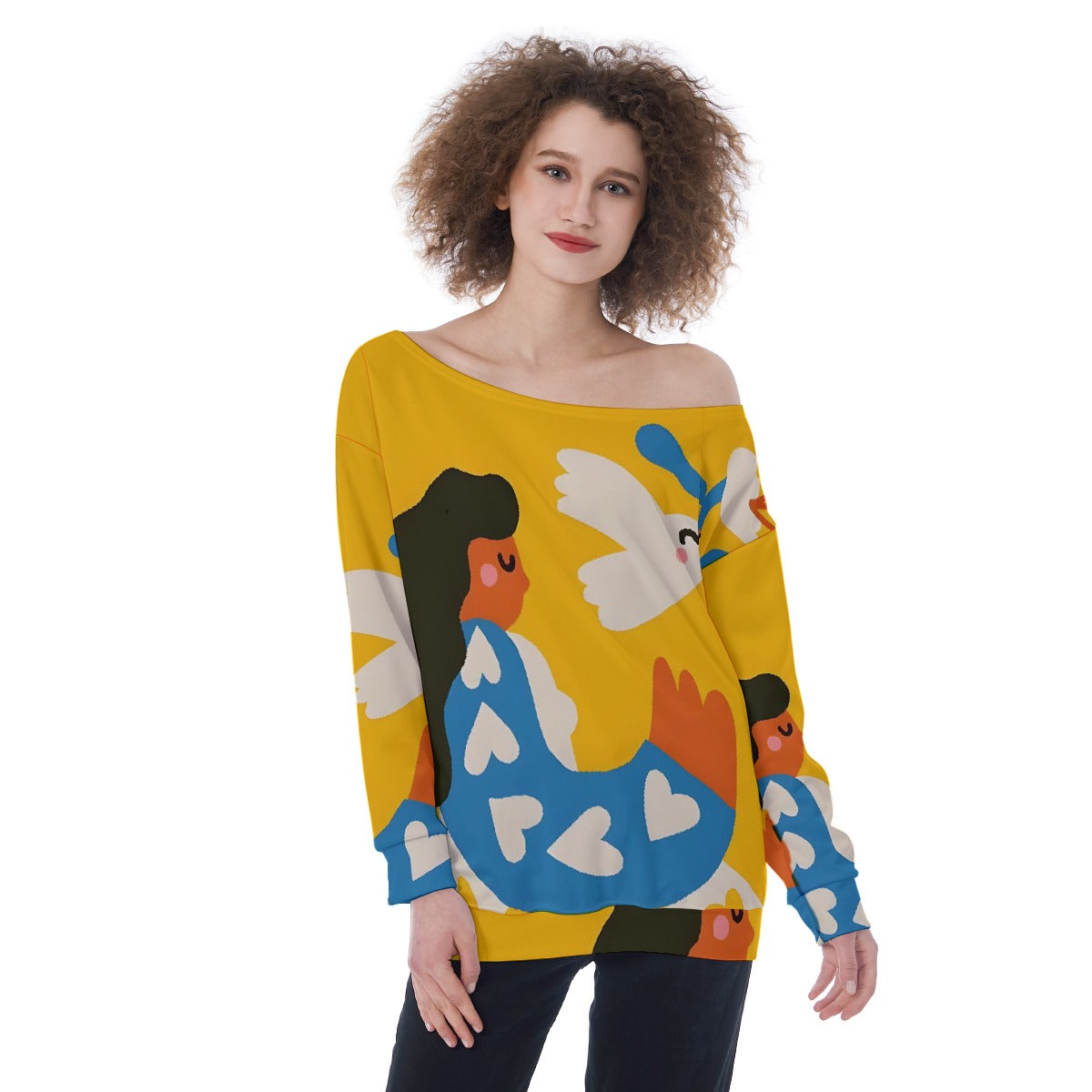 All-Over Print Oversized Women's Off-Shoulder Sweatshirt