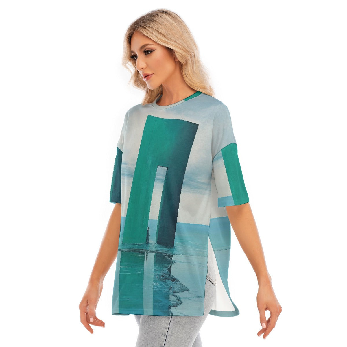 All-Over Print Women's Short Sleeves T-shirt With Hem Split