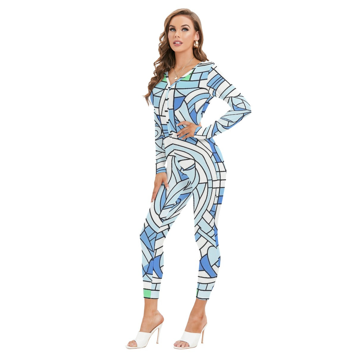 All-Over Print Women's Plunging Neck Jumpsuit