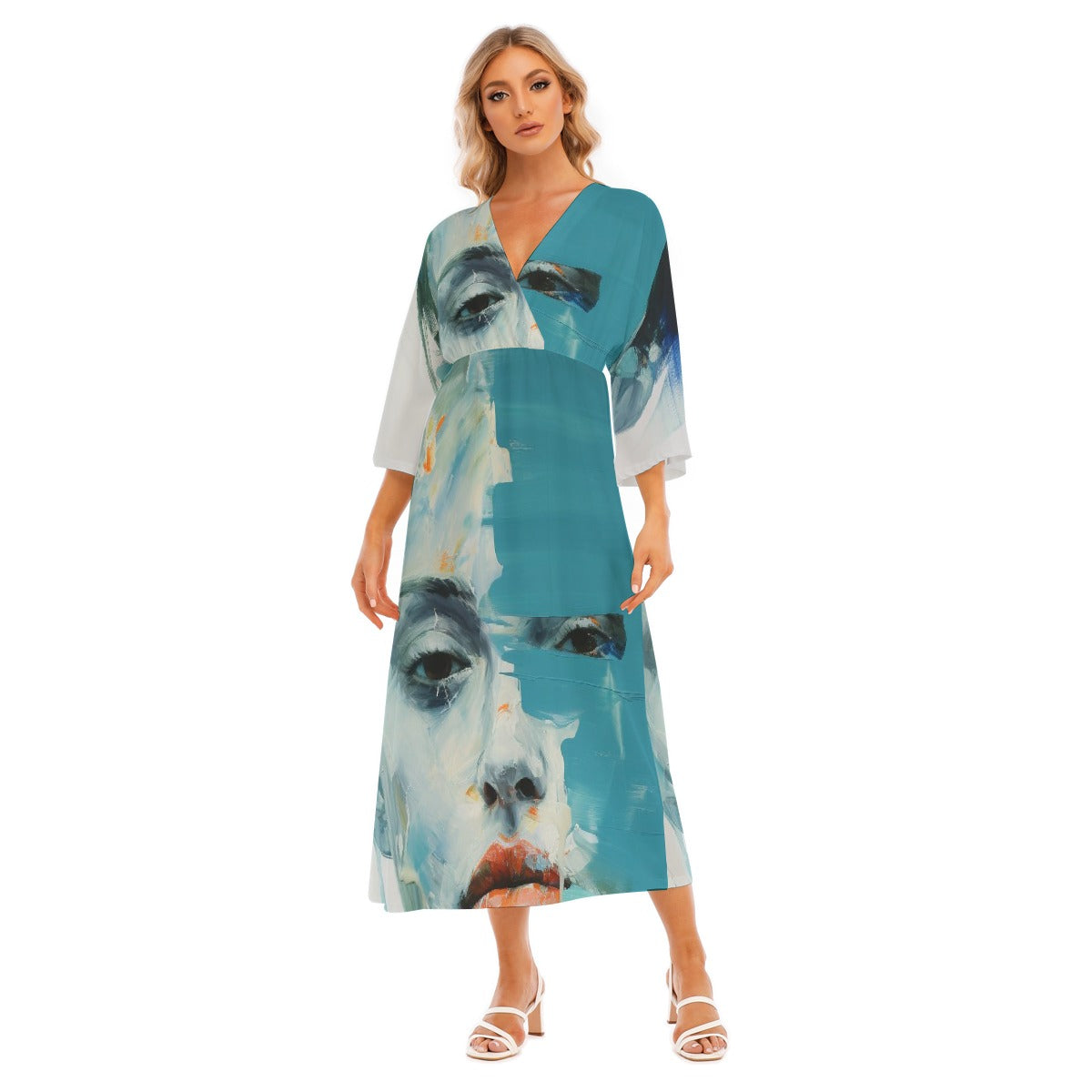 All-Over Print Women's Mid-Sleeve Long Dress