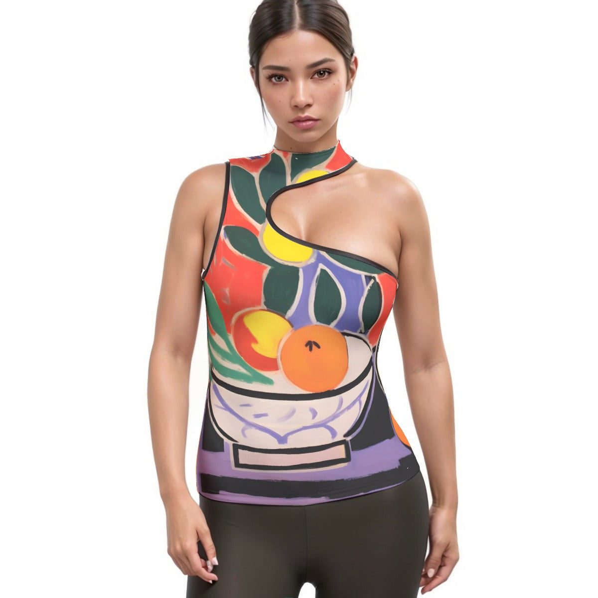 All-Over Print Women's Halter Sleeveless Asymmetrical Tank Top