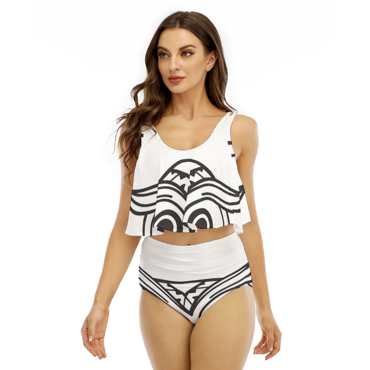 All-Over Print Women's Ruffled Vest Bikini Swimsuit