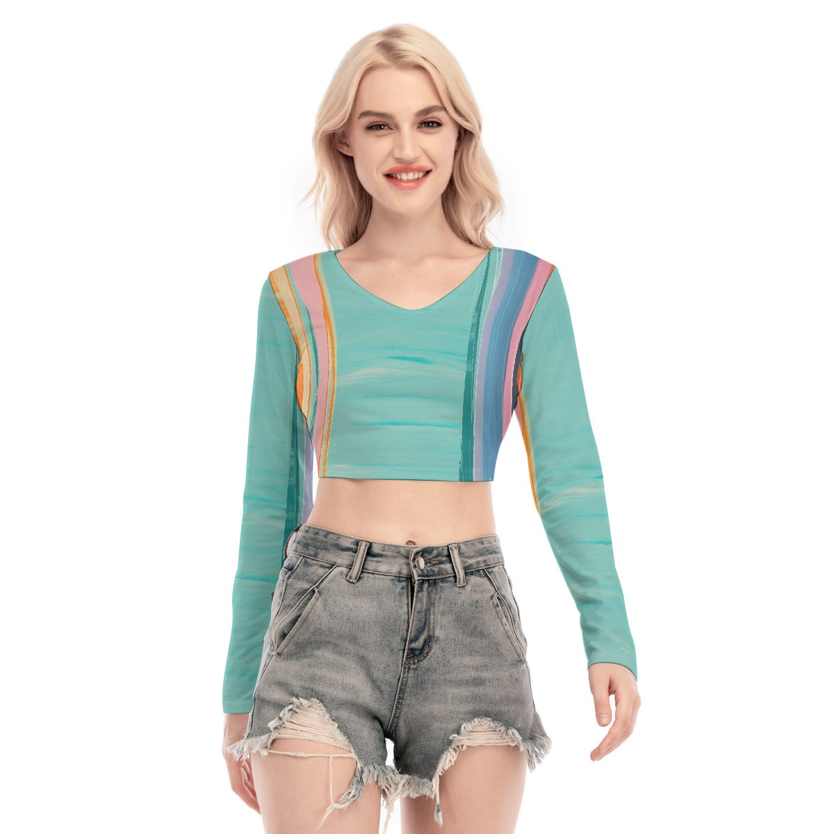 All-Over Print Women's Back Hollow T-shirt With Strap