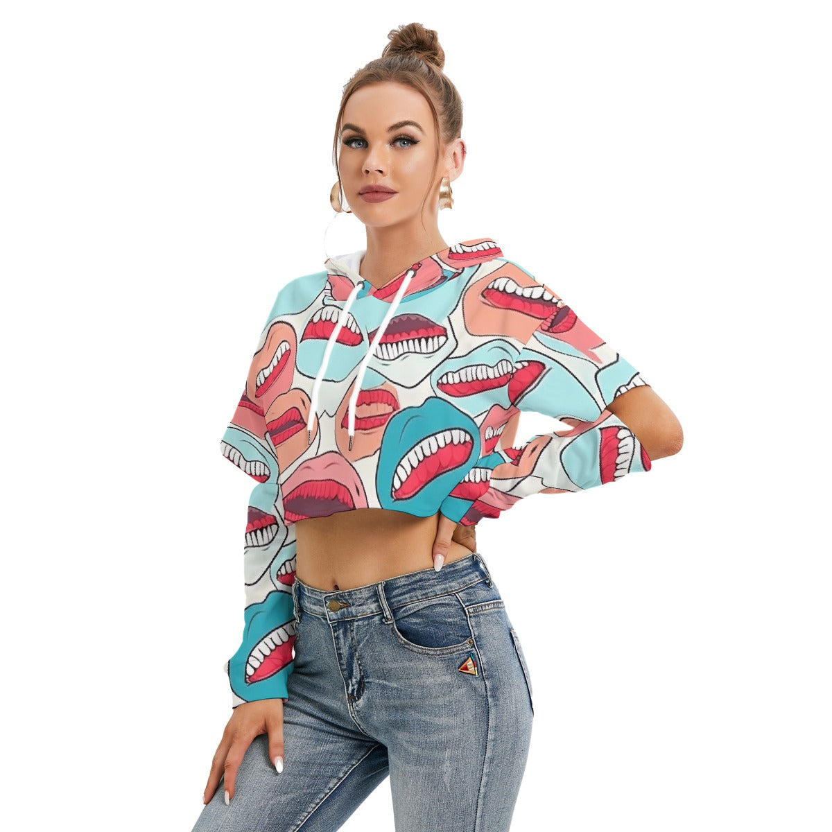 All-Over Print Women's Heavy Fleece Hoodie With Hollow Out Sleeve