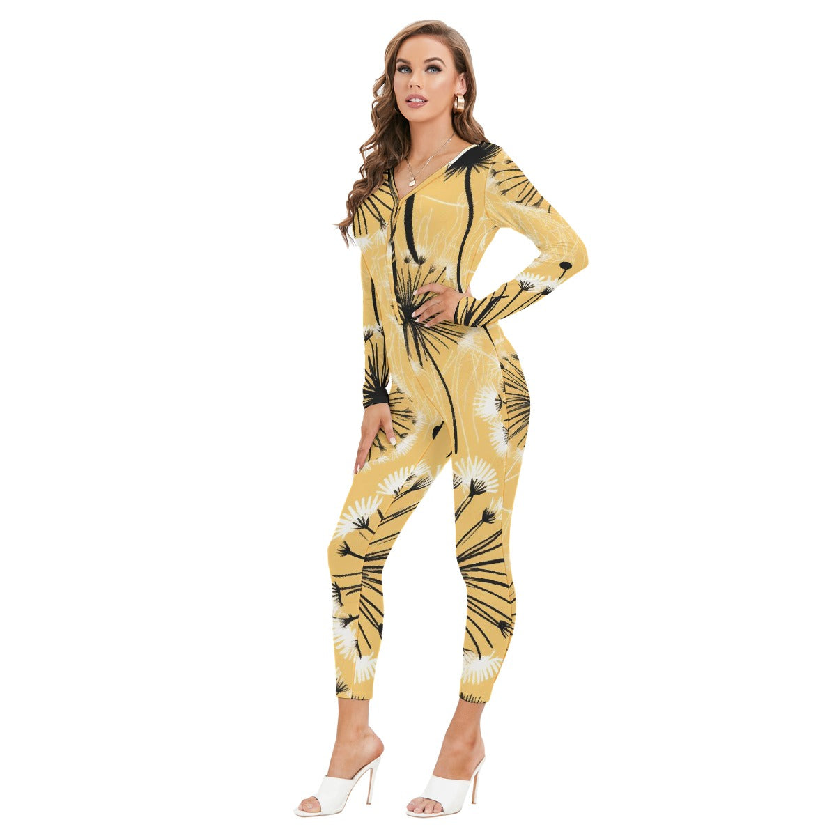All-Over Print Women's Plunging Neck Jumpsuit