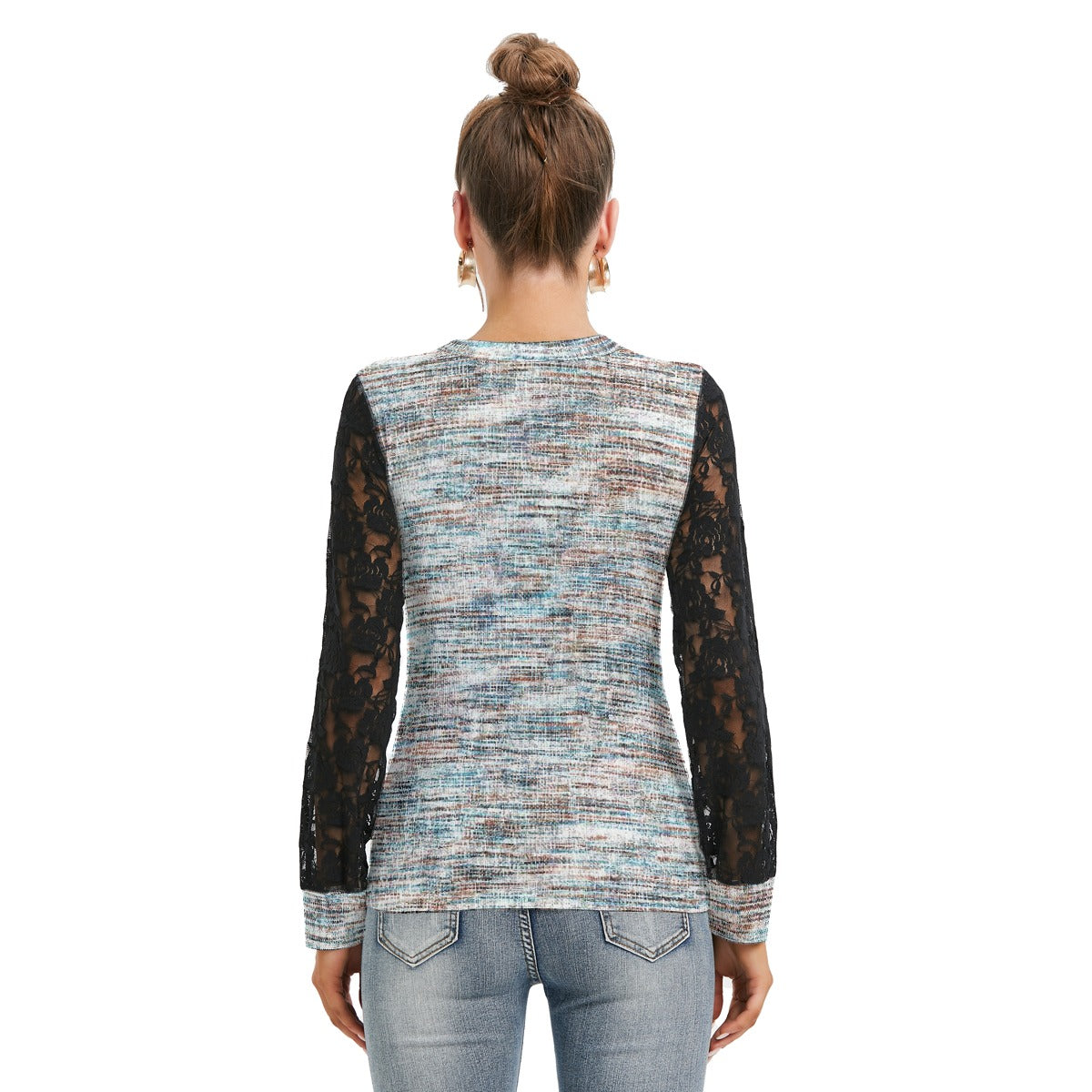All-Over Print Women's T-shirt And Sleeve With Black Lace