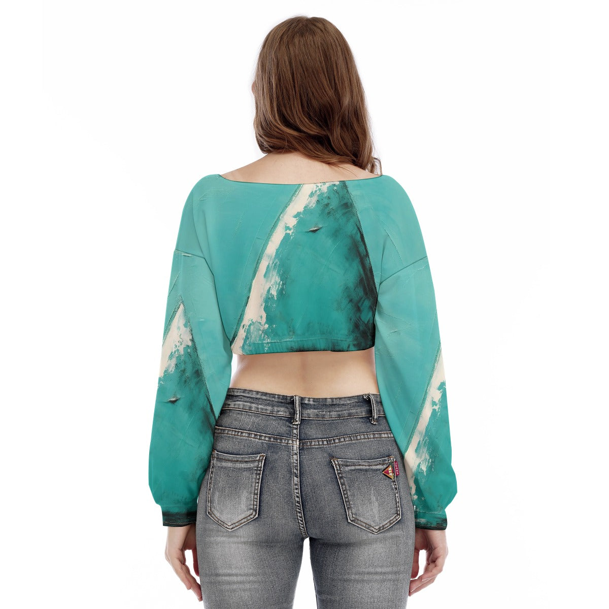 All-Over Print Women's V-neck Long Sleeve Cropped Sweatshirt