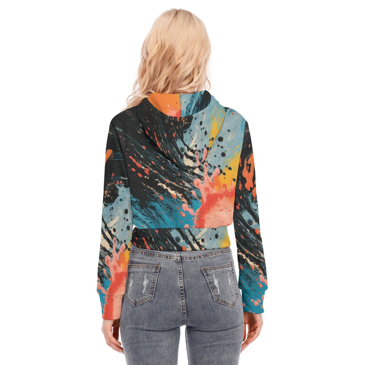 All-Over Print Women's Crop Top Hoodie With Zipper Closure