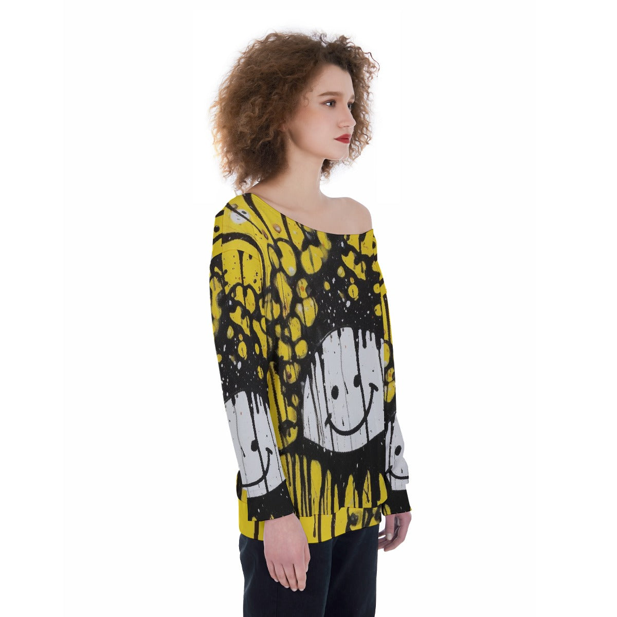 All-Over Print Oversized Women's Off-Shoulder Sweatshirt