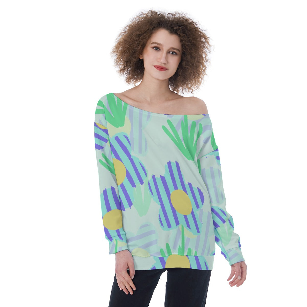 All-Over Print Oversized Women's Off-Shoulder Sweatshirt