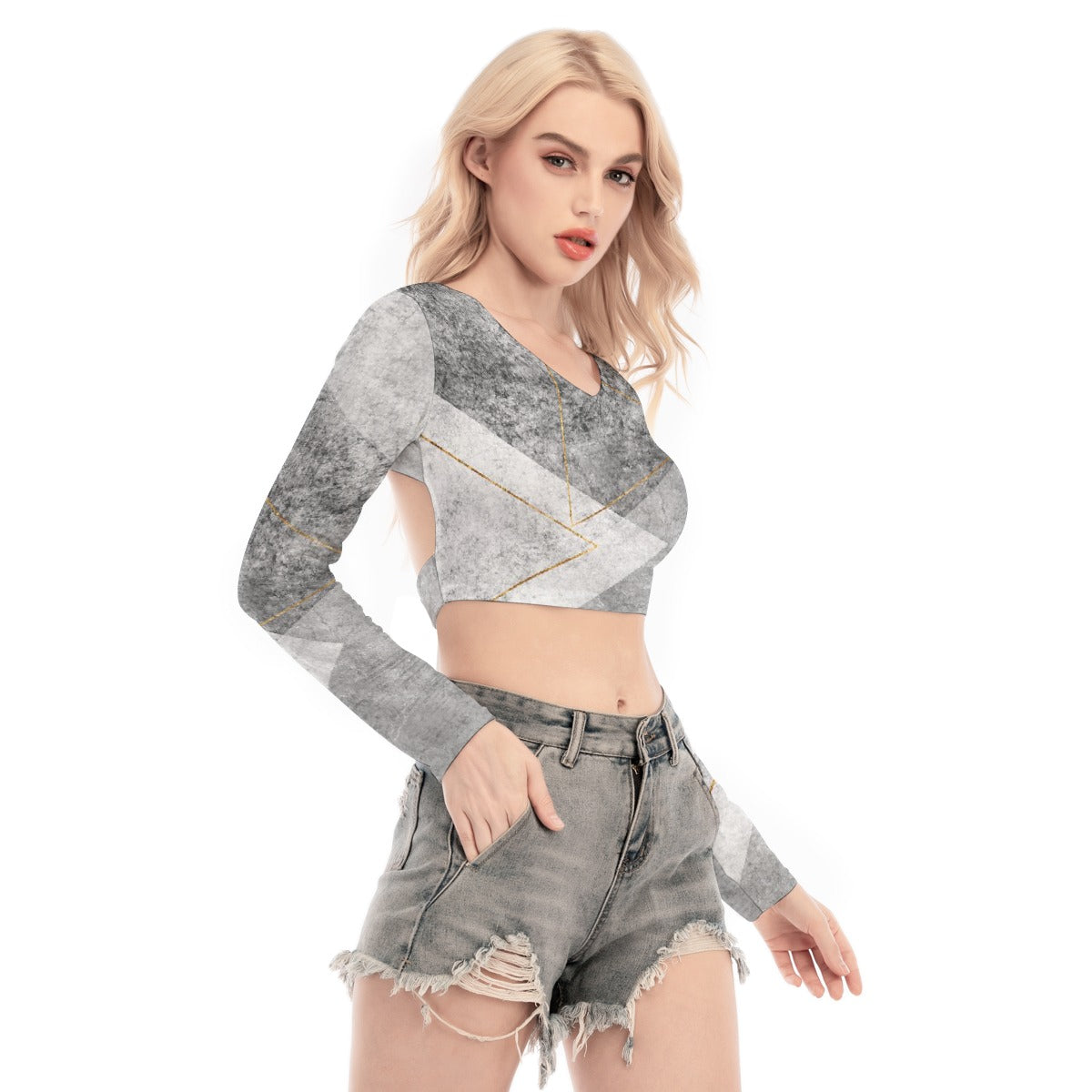 All-Over Print Women's Back Hollow T-shirt With Strap