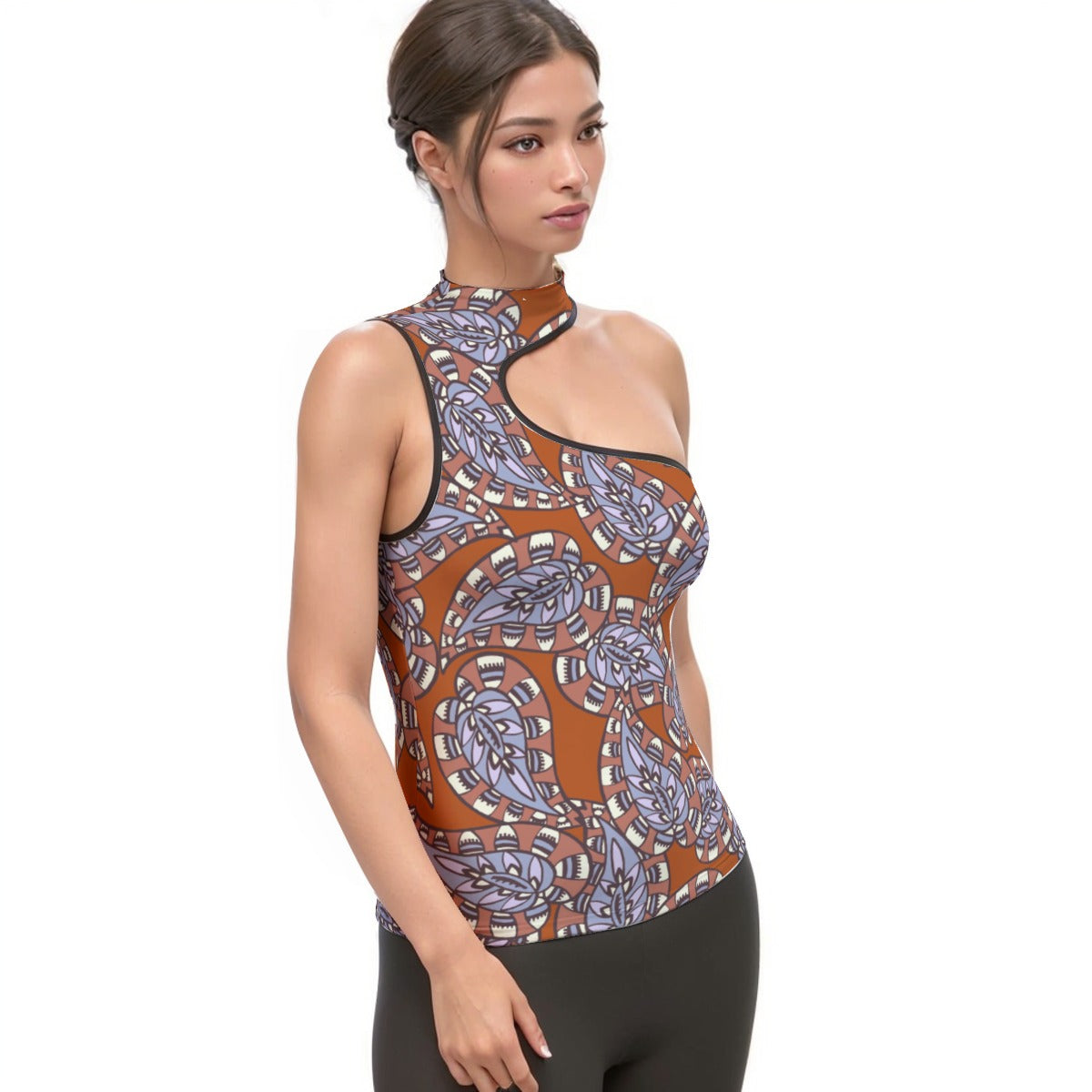 All-Over Print Women's Halter Sleeveless Asymmetrical Tank Top