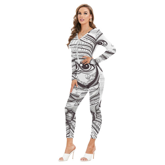 All-Over Print Women's Plunging Neck Jumpsuit