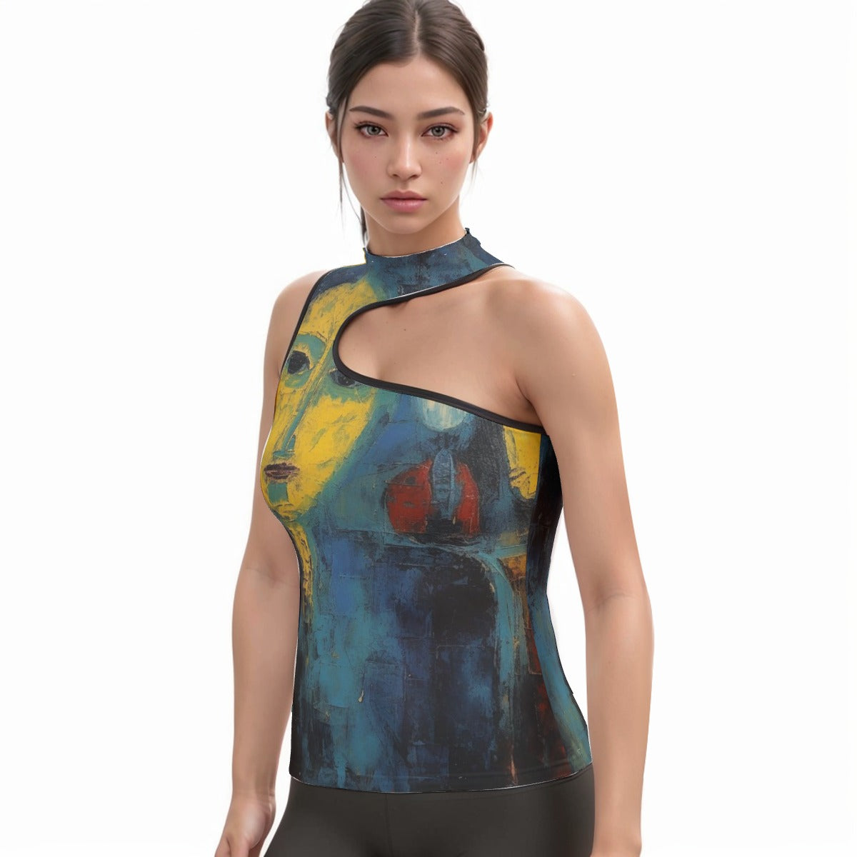 All-Over Print Women's Halter Sleeveless Asymmetrical Tank Top
