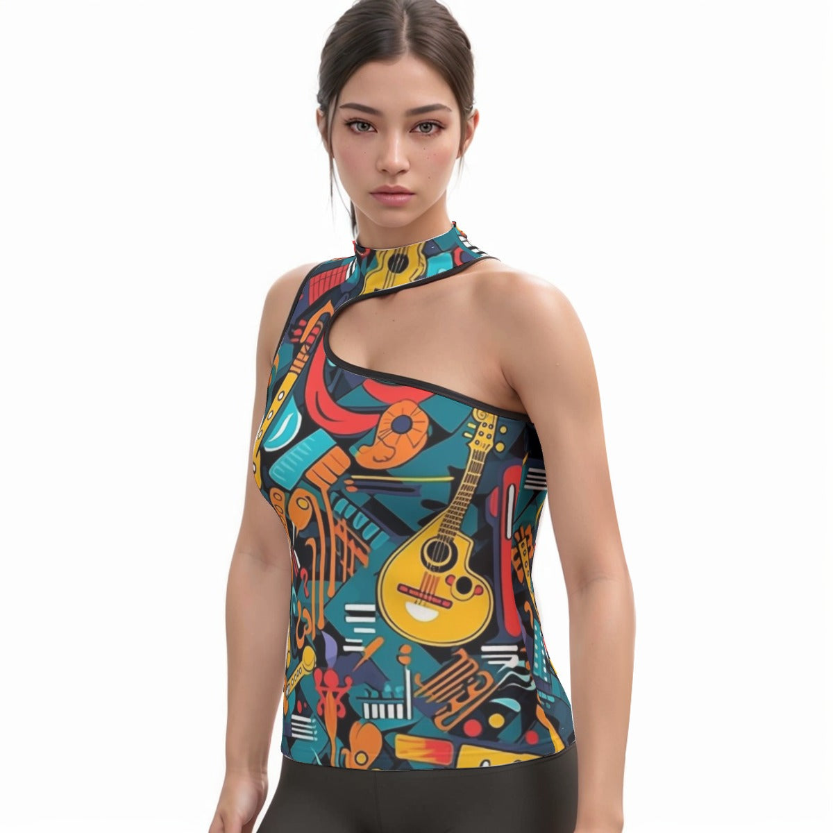 All-Over Print Women's Halter Sleeveless Asymmetrical Tank Top