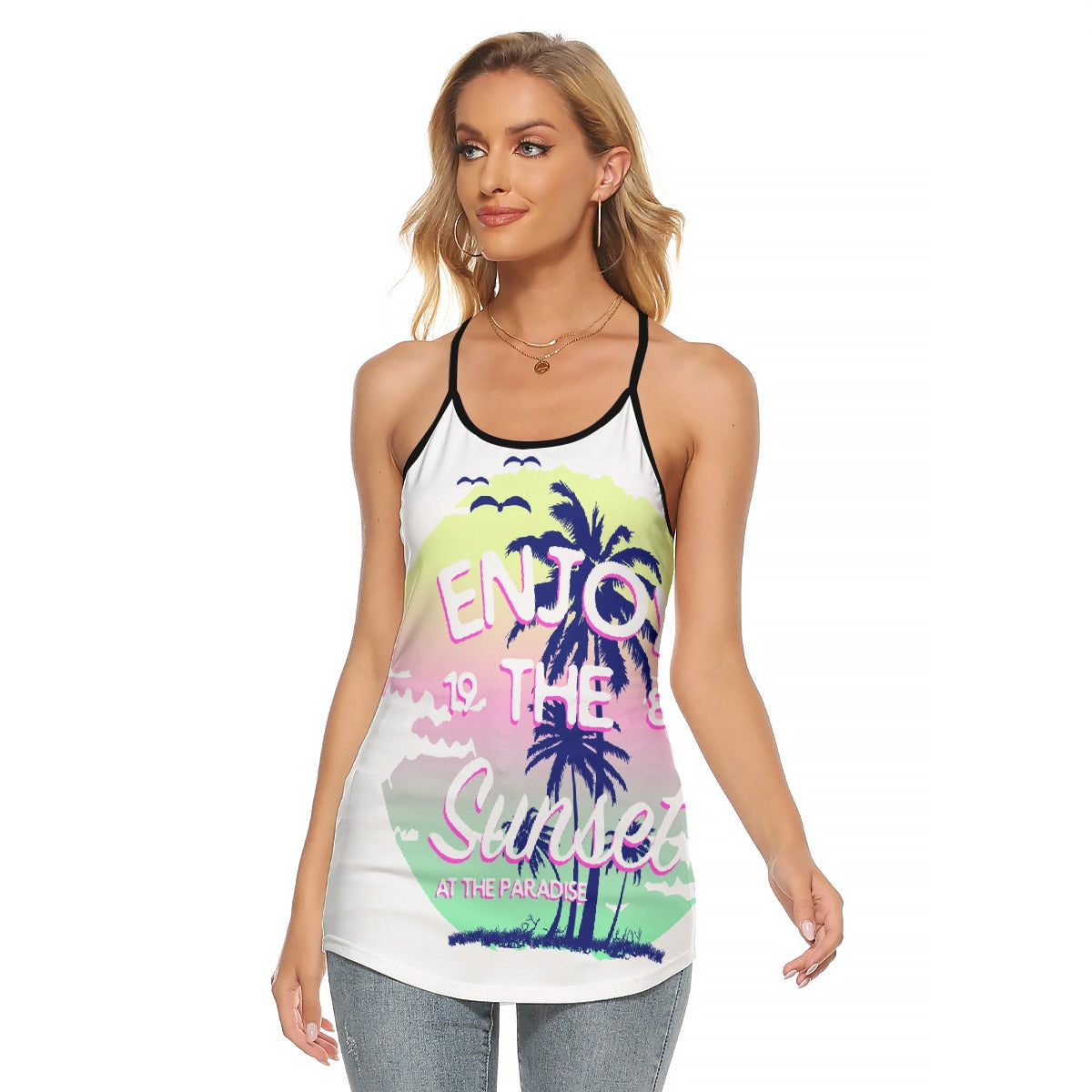 All-Over Print Women's Criss-Cross Open Back Tank Top