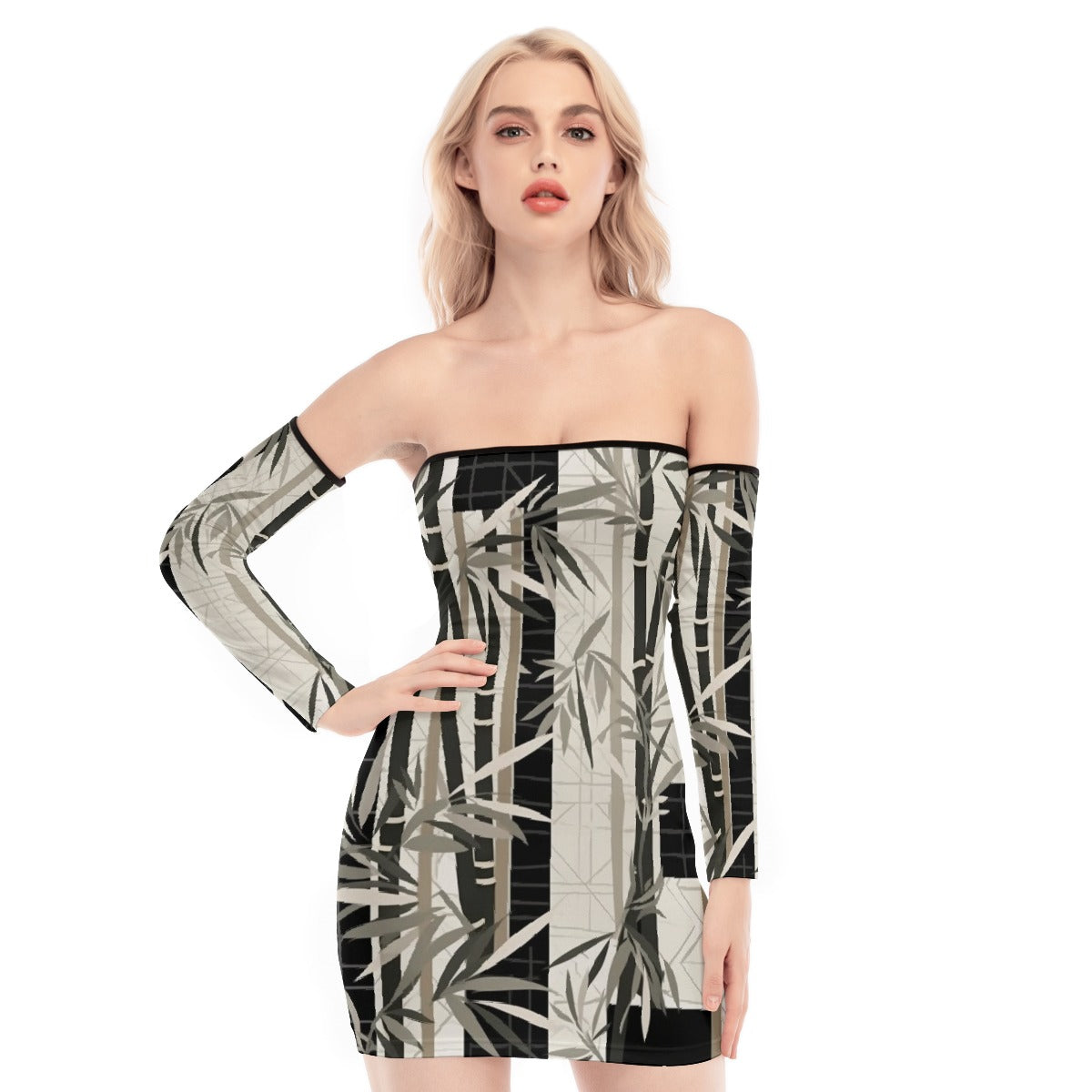 All-Over Print Women's Off-shoulder Back Lace-up Dress