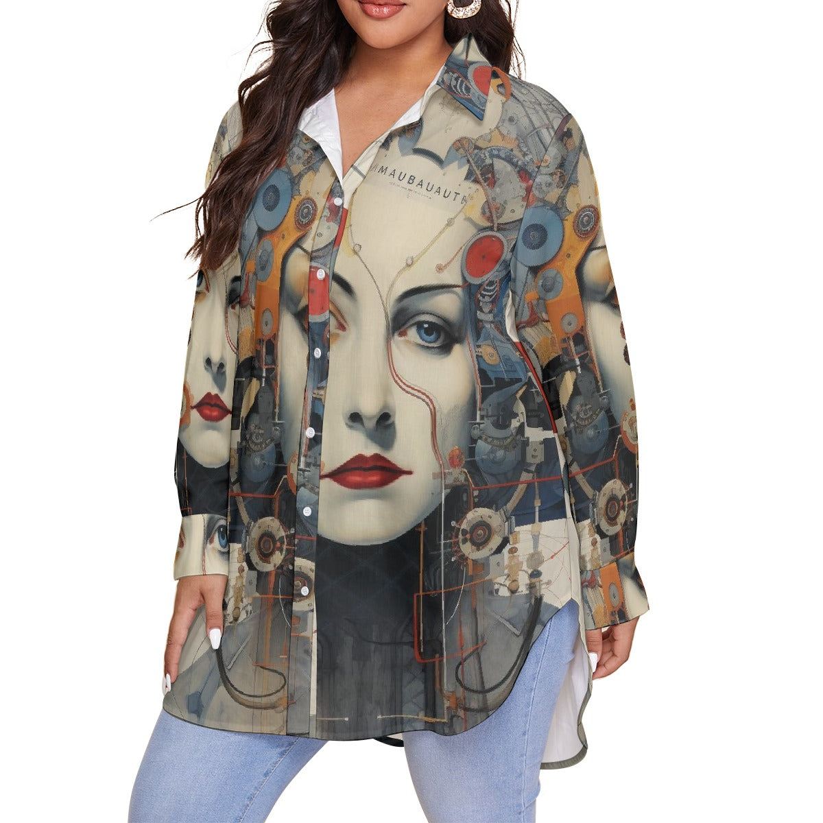 All-Over Print Women's Shirt With Long Sleeve(Plus Size)