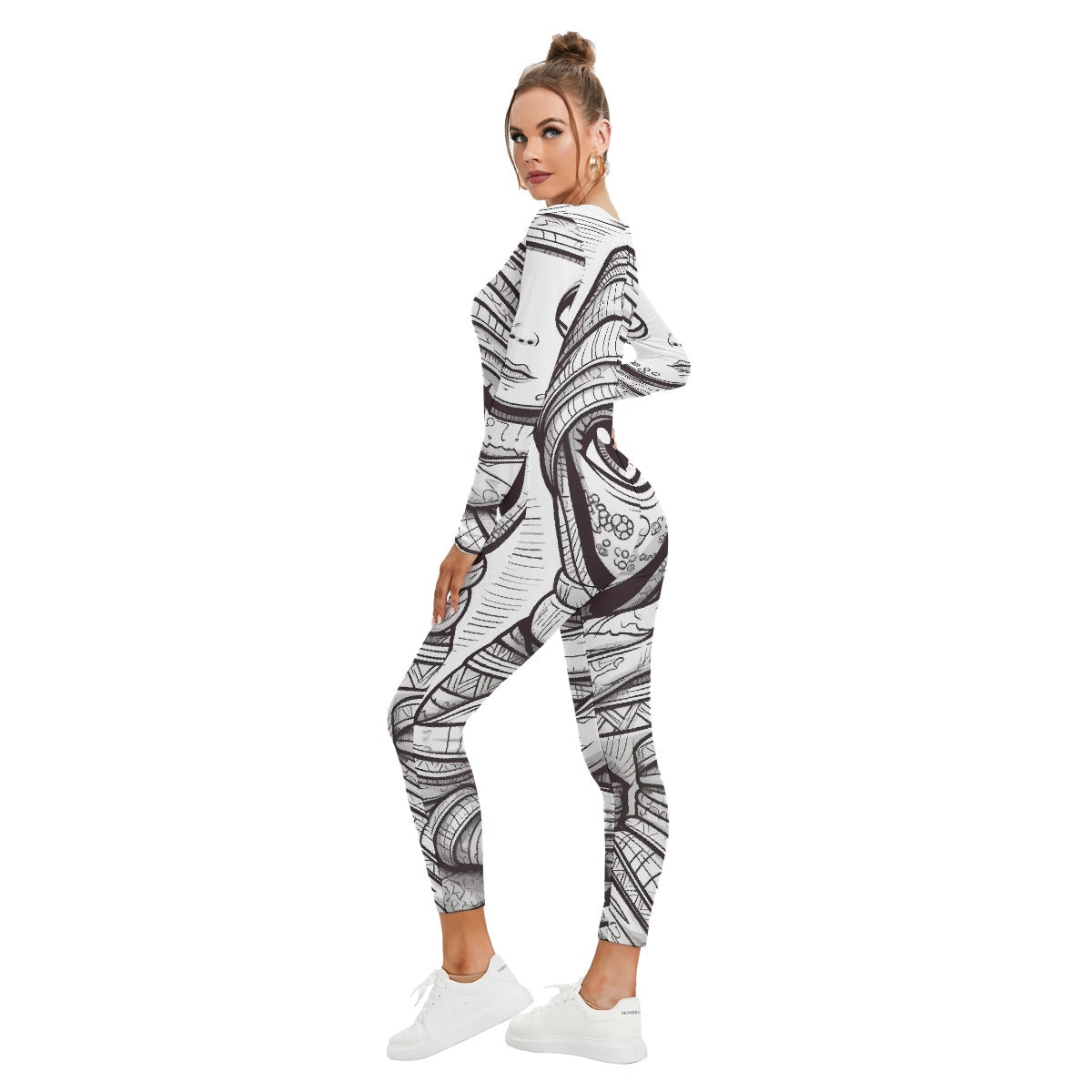 All-Over Print Women's Plunging Neck Jumpsuit