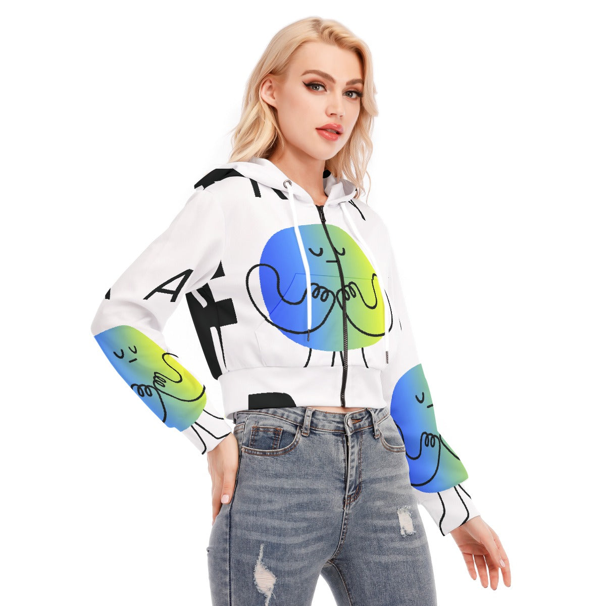 All-Over Print Women's Crop Top Hoodie With Zipper Closure