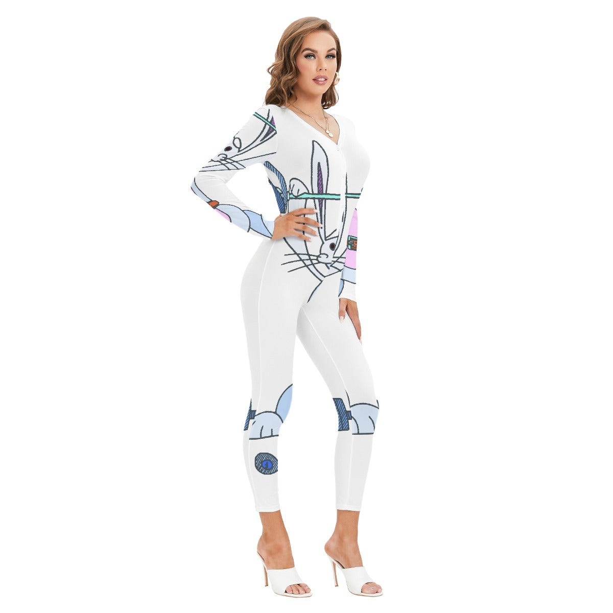 All-Over Print Women's Plunging Neck Jumpsuit