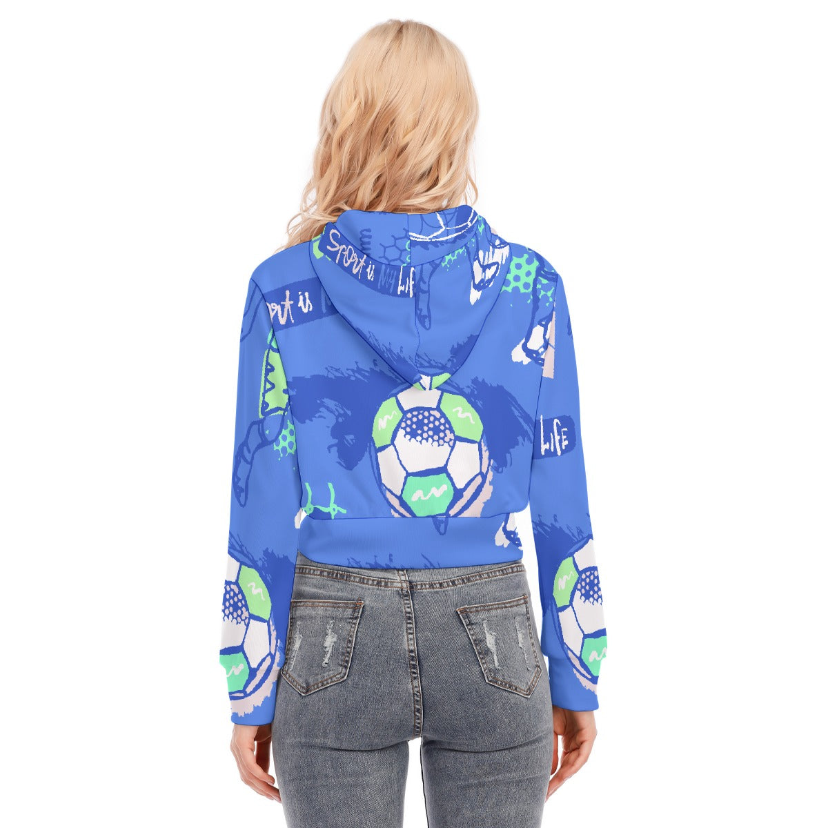 All-Over Print Women's Crop Top Hoodie With Zipper Closure