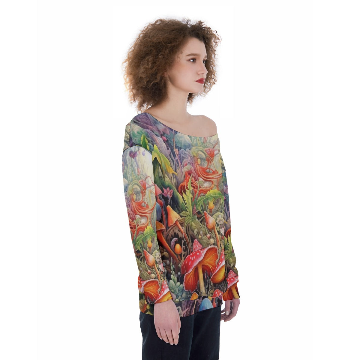 All-Over Print Oversized Women's Off-Shoulder Sweatshirt
