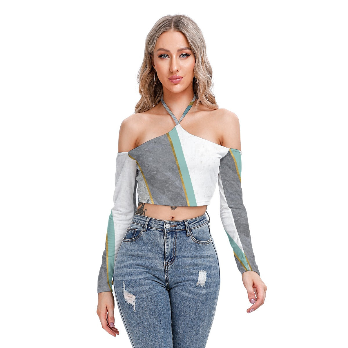 All-Over Print Women's Halter Lace-up Top