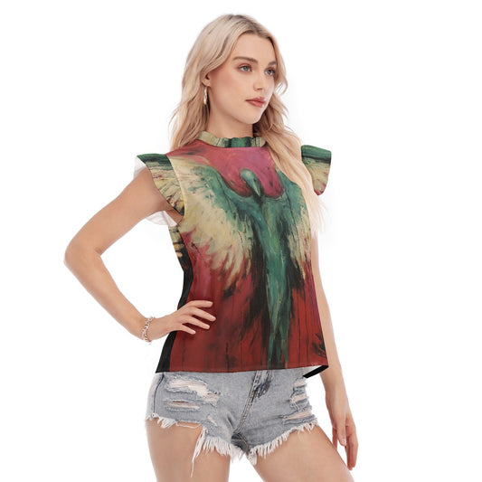 All-Over Print Women's Blouse With Ruffle Collar And Sleeve