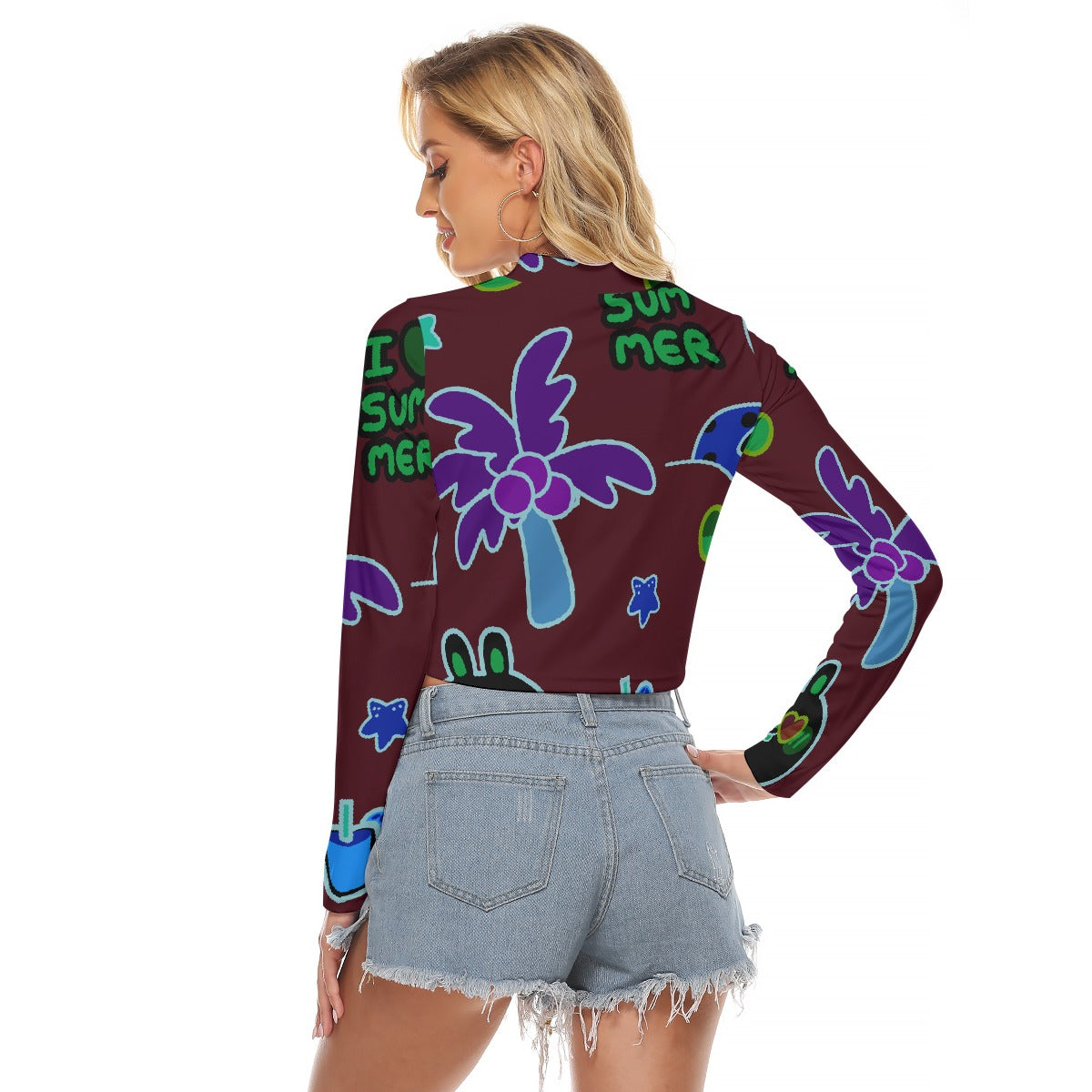 All-Over Print Women's Hollow Chest Keyhole Tight Crop Top